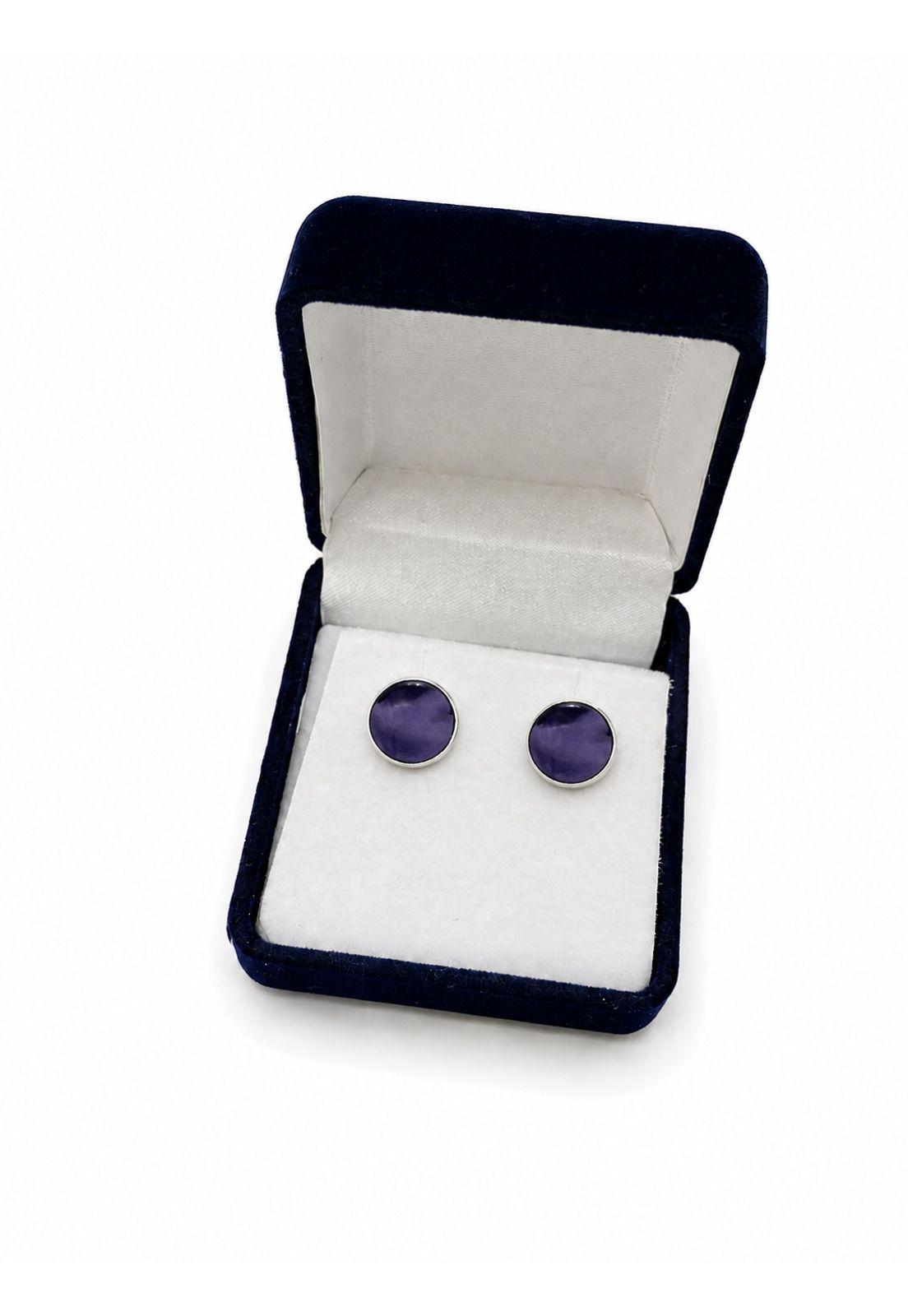 Aros Amatista Circular Plata 950  1 cm Mujer Elegantes Piedra Violeta.-2