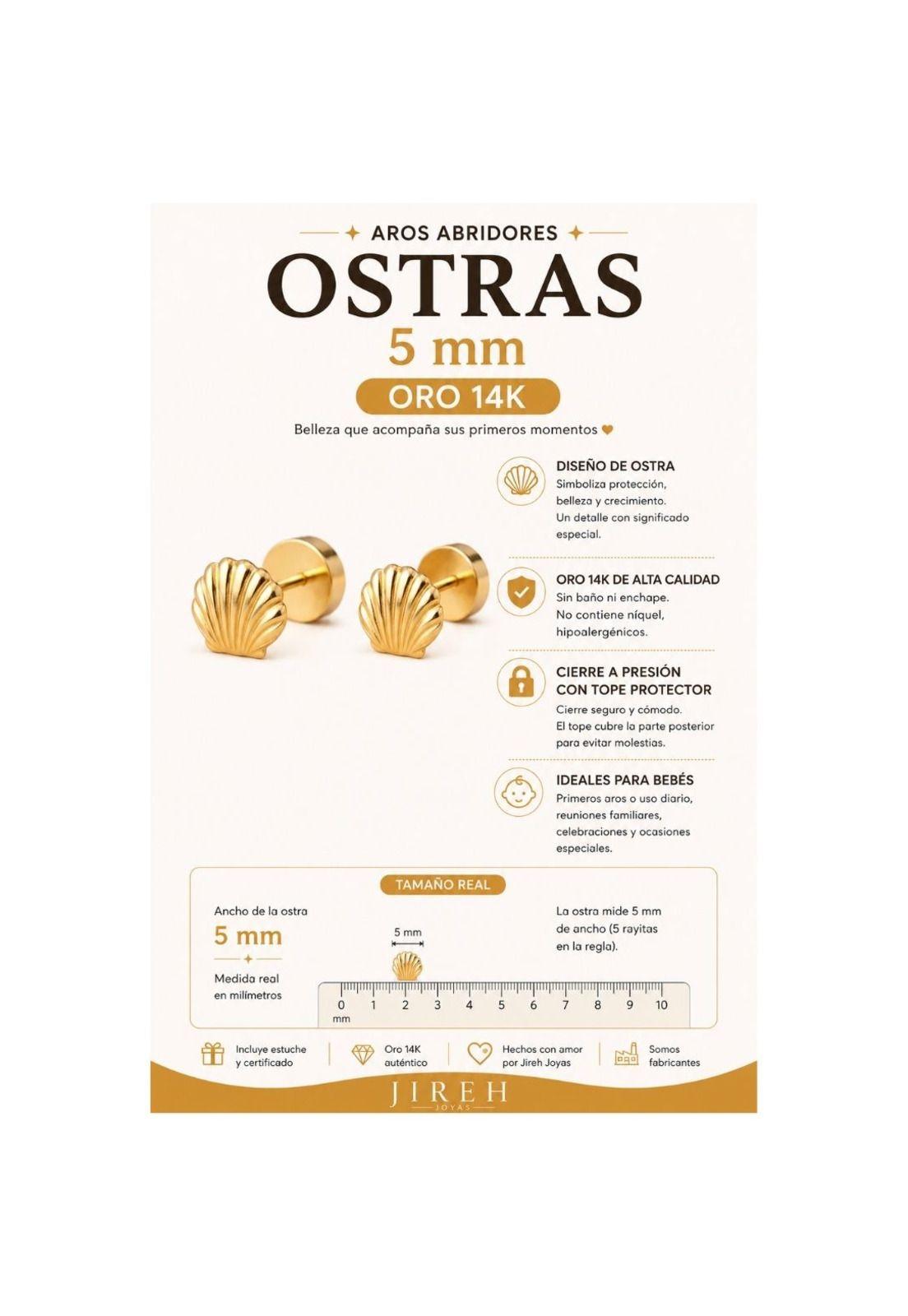 Aros Abridores Ostras 5mm Oro 14k Bebé Hipoalergénico Dorado-4