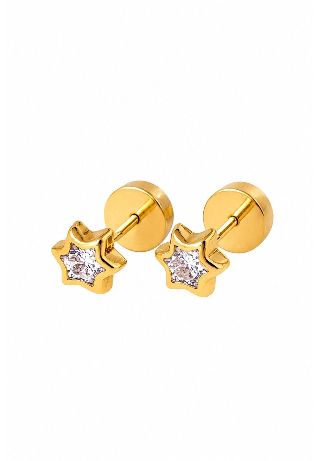 Aros Abridores Estrella 6 Puntas 5 Mm Oro 18k Circón Bebé-1