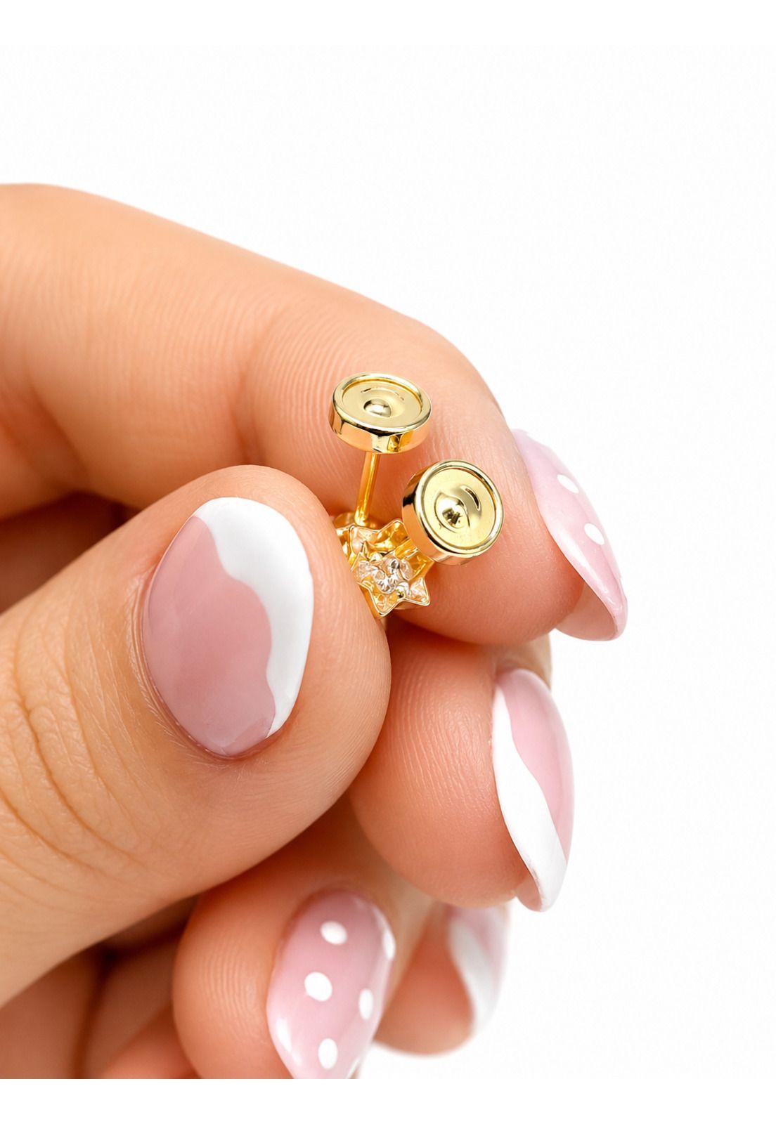 Aros Abridores Estrella 6 Puntas 5 Mm Oro 18k Circón Bebé-2
