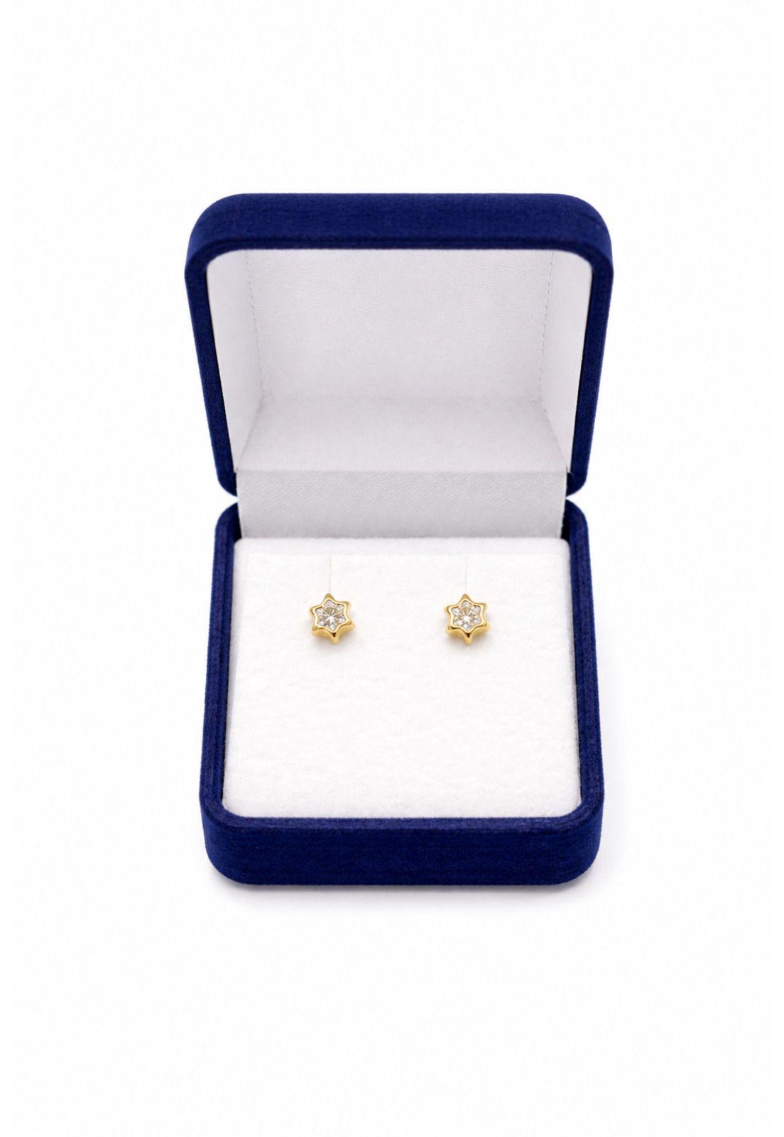 Aros Abridores Estrella 6 Puntas 5 Mm Oro 18k Circón Bebé-3