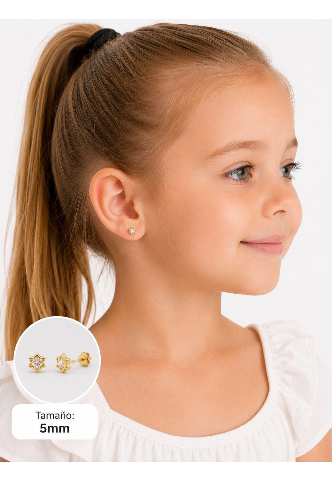 Aros Abridores Estrella 6 Puntas 5 Mm Oro 18k Circón Bebé-5