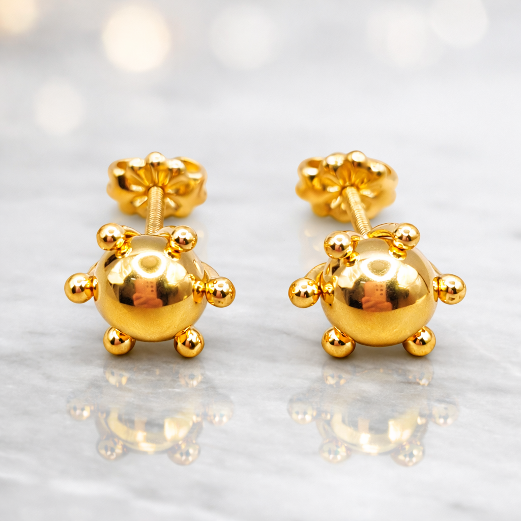 Aros Bolita Pistilo 8mm Oro 18k No5 2.3 gr-2