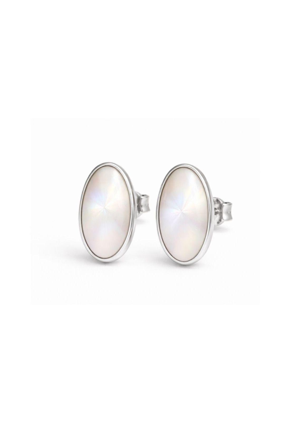 Aros Nácar Ovalado Plata 950 Mujer Elegantes Piedra Blanca.-2