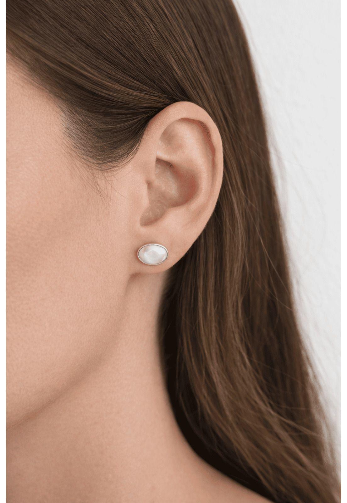 Aros Nácar Ovalado Plata 950 Mujer Elegantes Piedra Blanca.-3