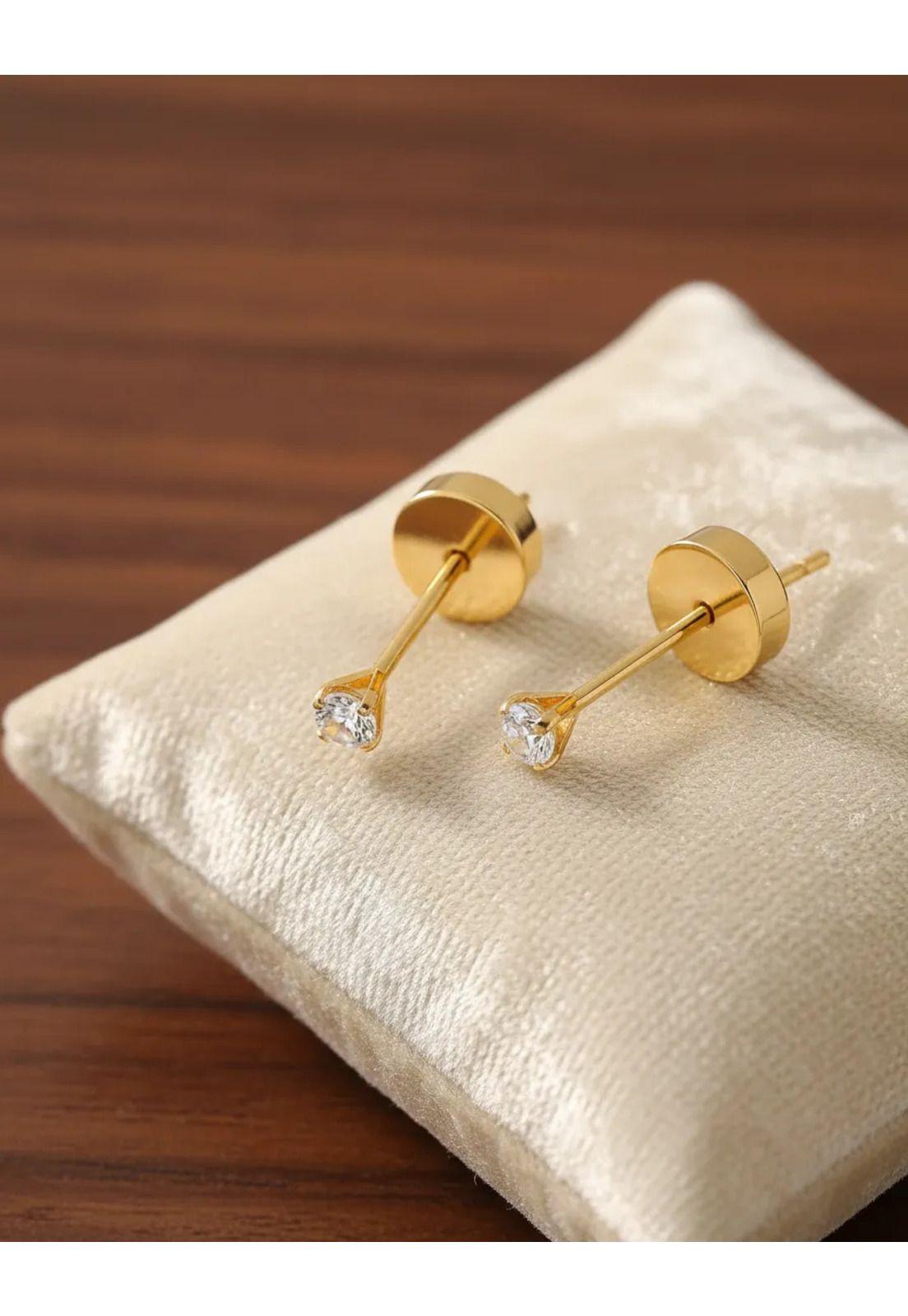 Aros Abridores Chispas 3mm Oro 18k Tope A Presión Bebé Niña-2