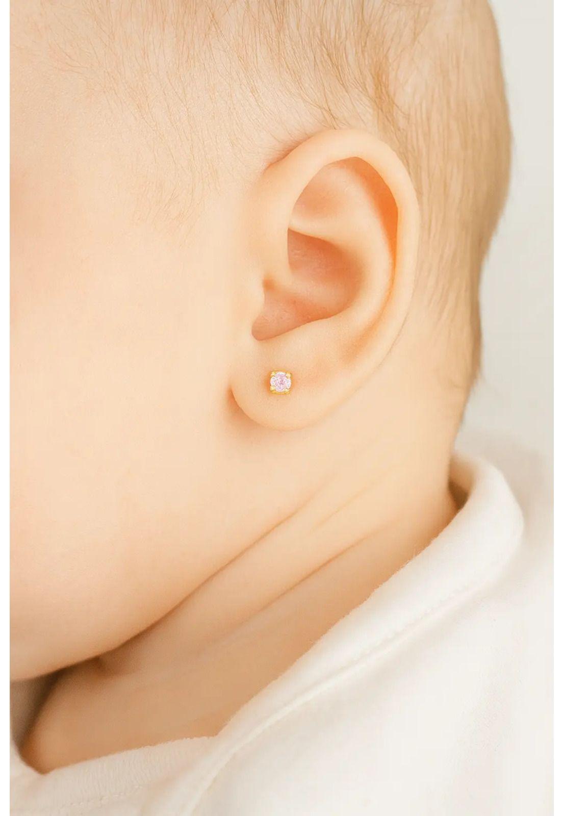 Aros Abridores Chispas 3mm Oro 18k Tope A Presión Bebé Niña-3