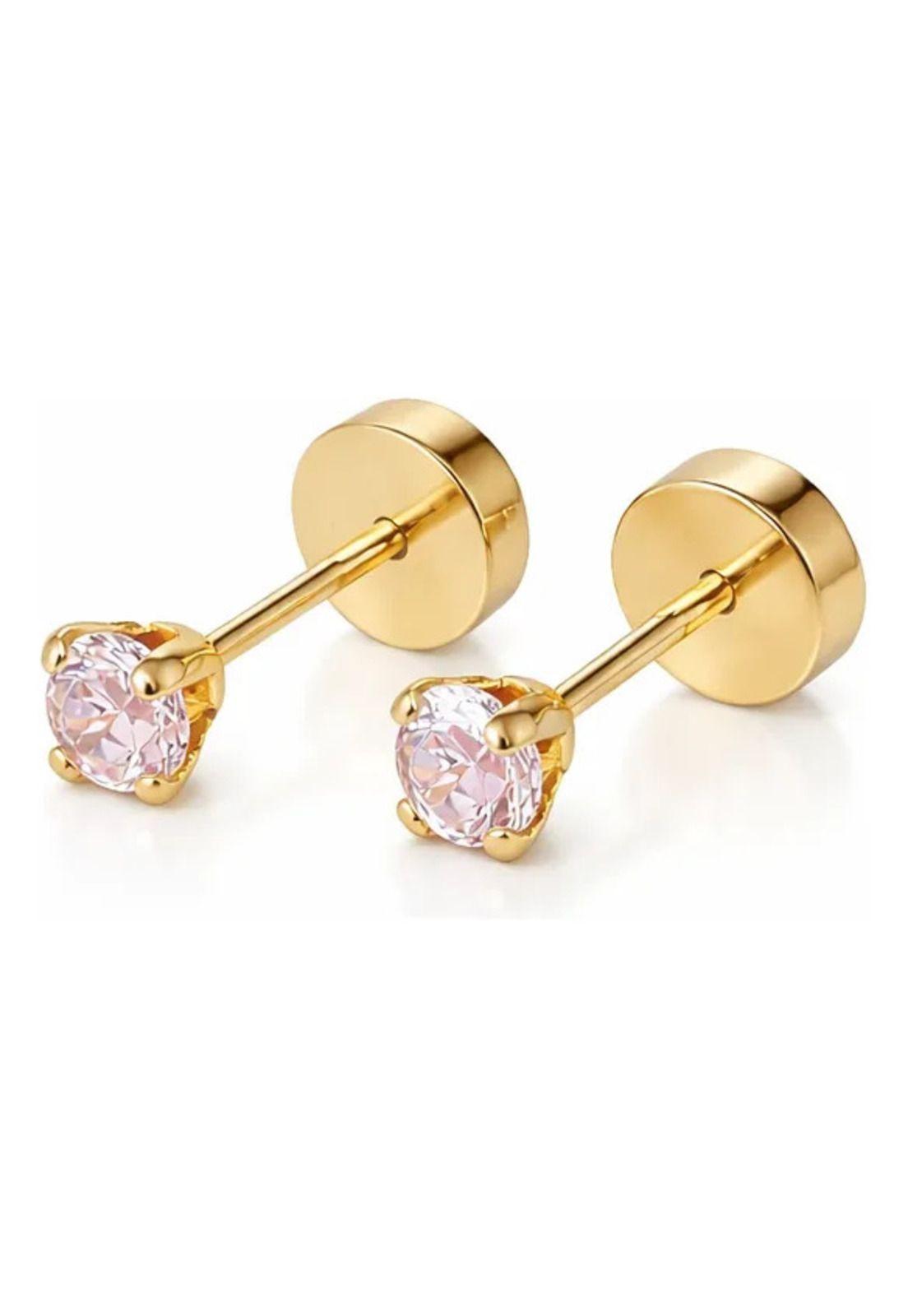 Aros Abridores Chispas 3mm Oro 18k Tope A Presión Bebé Niña-4