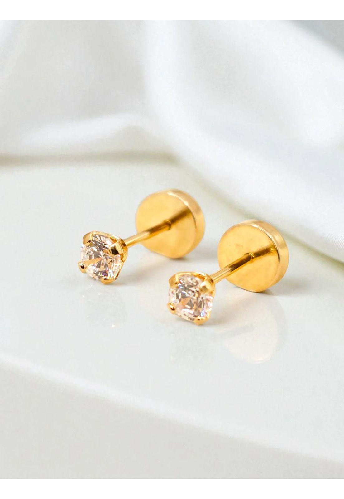 Aros Abridores Chispas 3mm Oro 18k Tope A Presión Bebé Niña-6