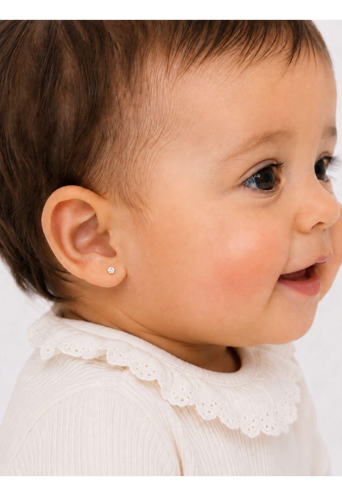 Aros Abridores Chispas 3mm Oro 18k Tope A Presión Bebé Niña-5