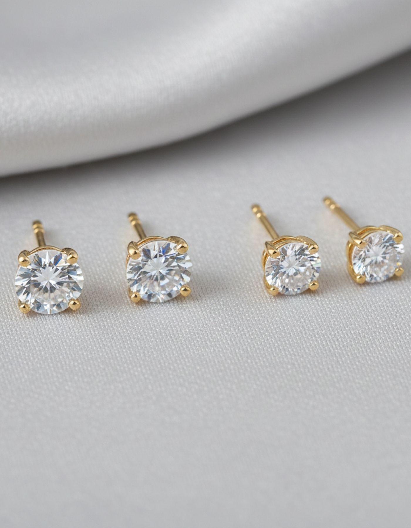 Aros Solitario redondo con circón 5mm Oro 18k nacional No2-2