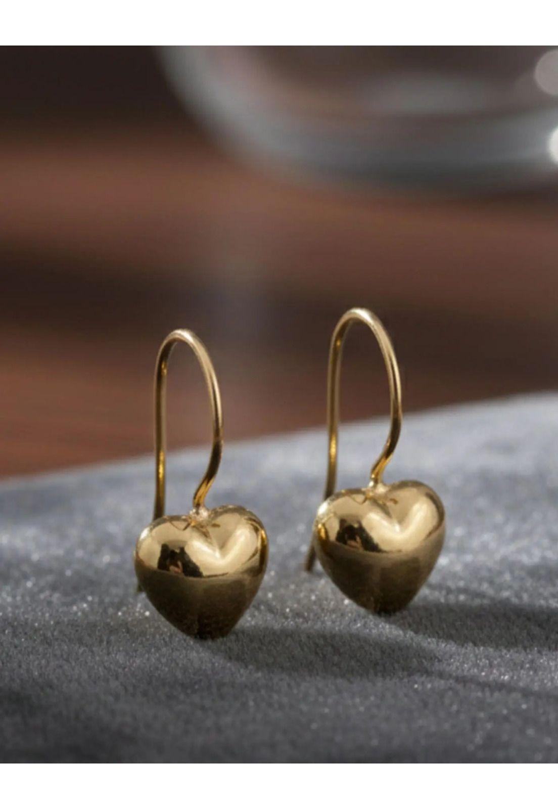 Aros Gancho Corazón 7mm Oro 18k Nacional 1.30gr Regalo Mujer Dorado-3