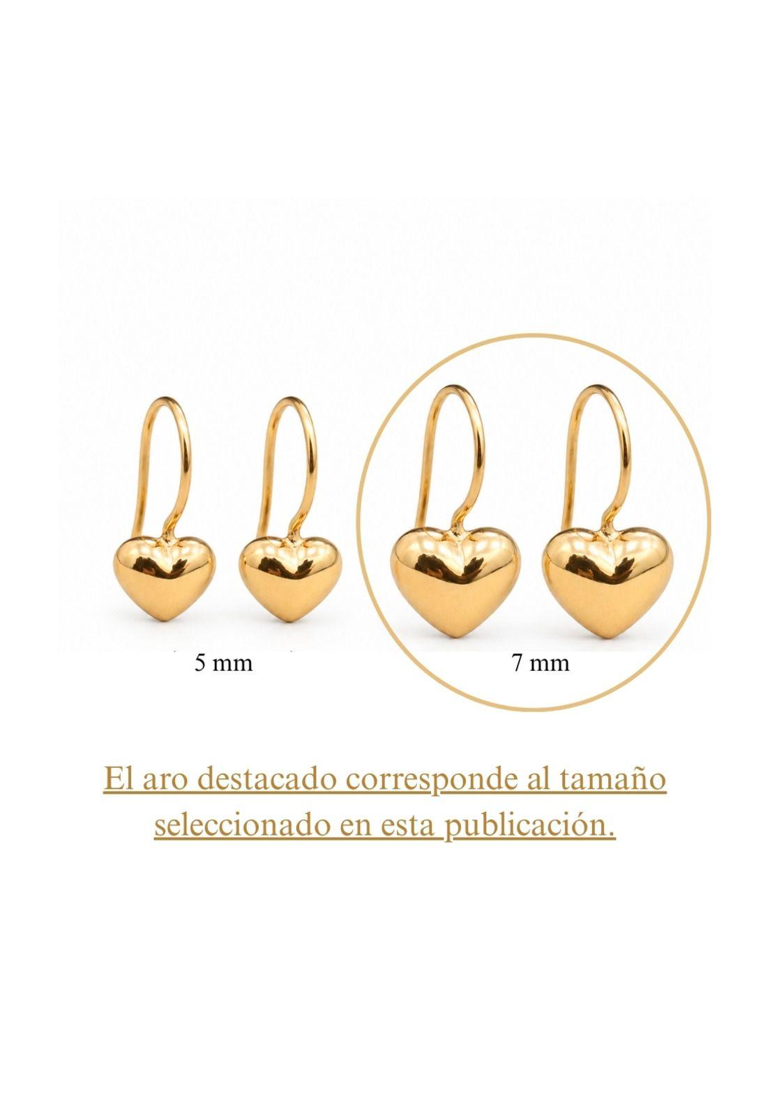 Aros Gancho Corazón 7mm Oro 18k Nacional 1.30gr Regalo Mujer Dorado-3