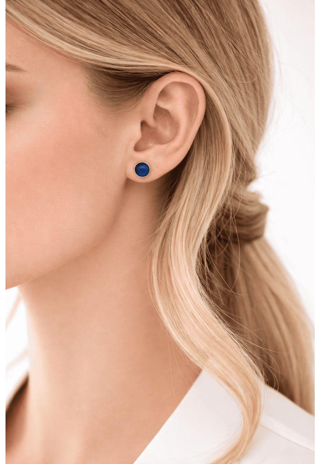 Aros Lapislázuli Circular Plata 950 1cm  Mujer Elegantes Piedra Azul.-2
