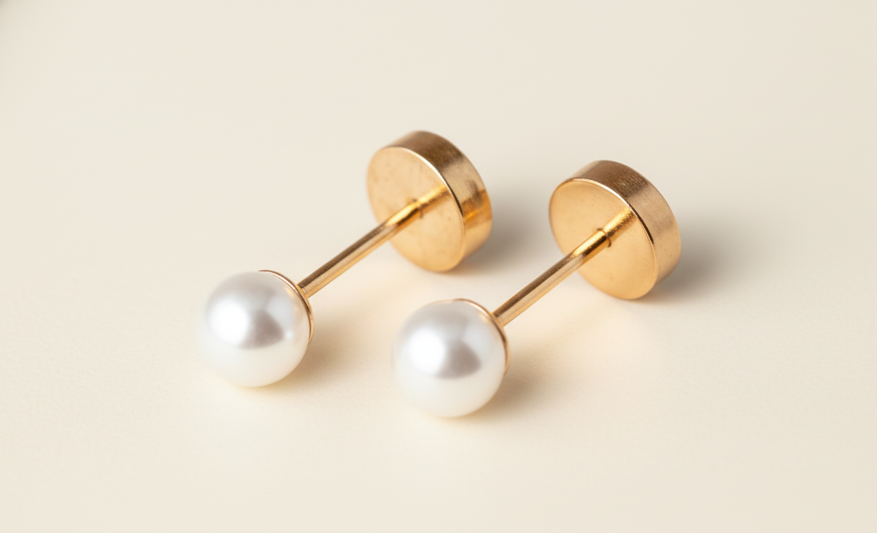 Aros Perla Casquillo 4mm No1 Oro 14k -2