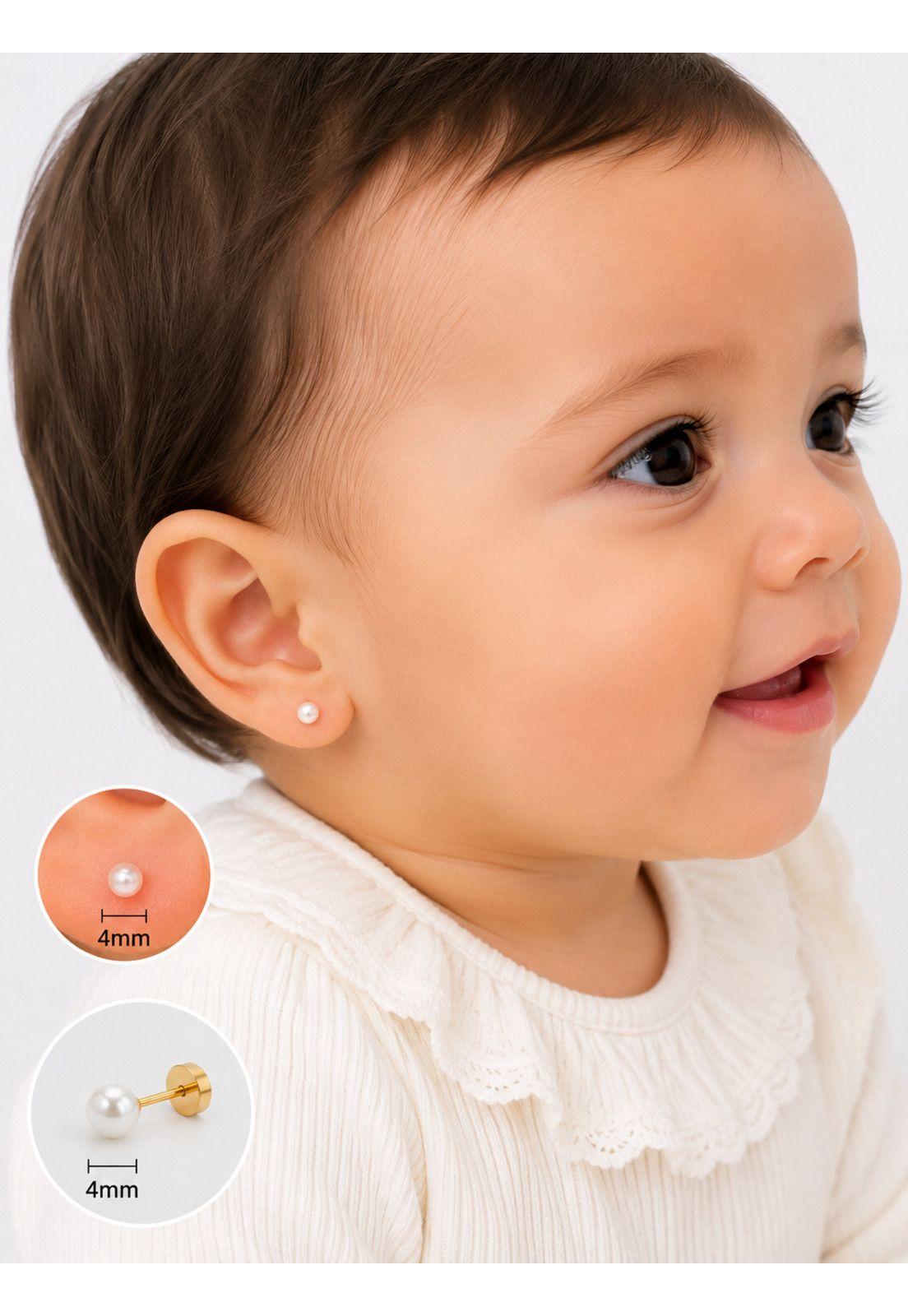 Aros Abridores Perla Casquillo 4mm N1 Oro 14k Bebé Niña Dorado 4mm-5