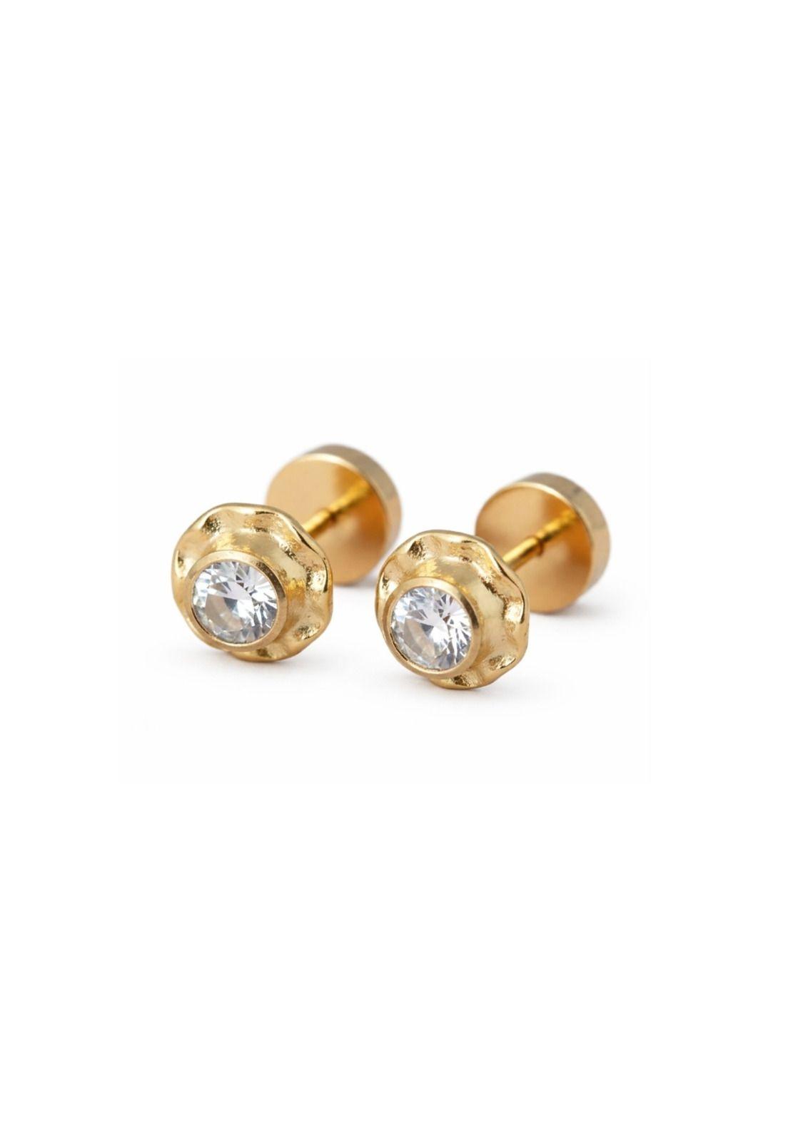 Aros Abridores Chatón Circón 6mm N3 Oro 14k Niña Mujer-0