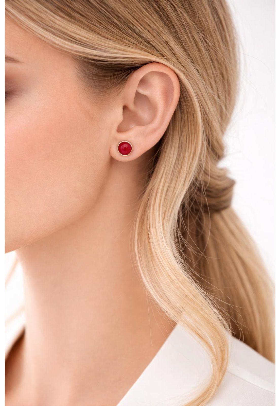 Aros Granate Circular Plata 950 Mujer Elegantes Piedra Rojo.-2