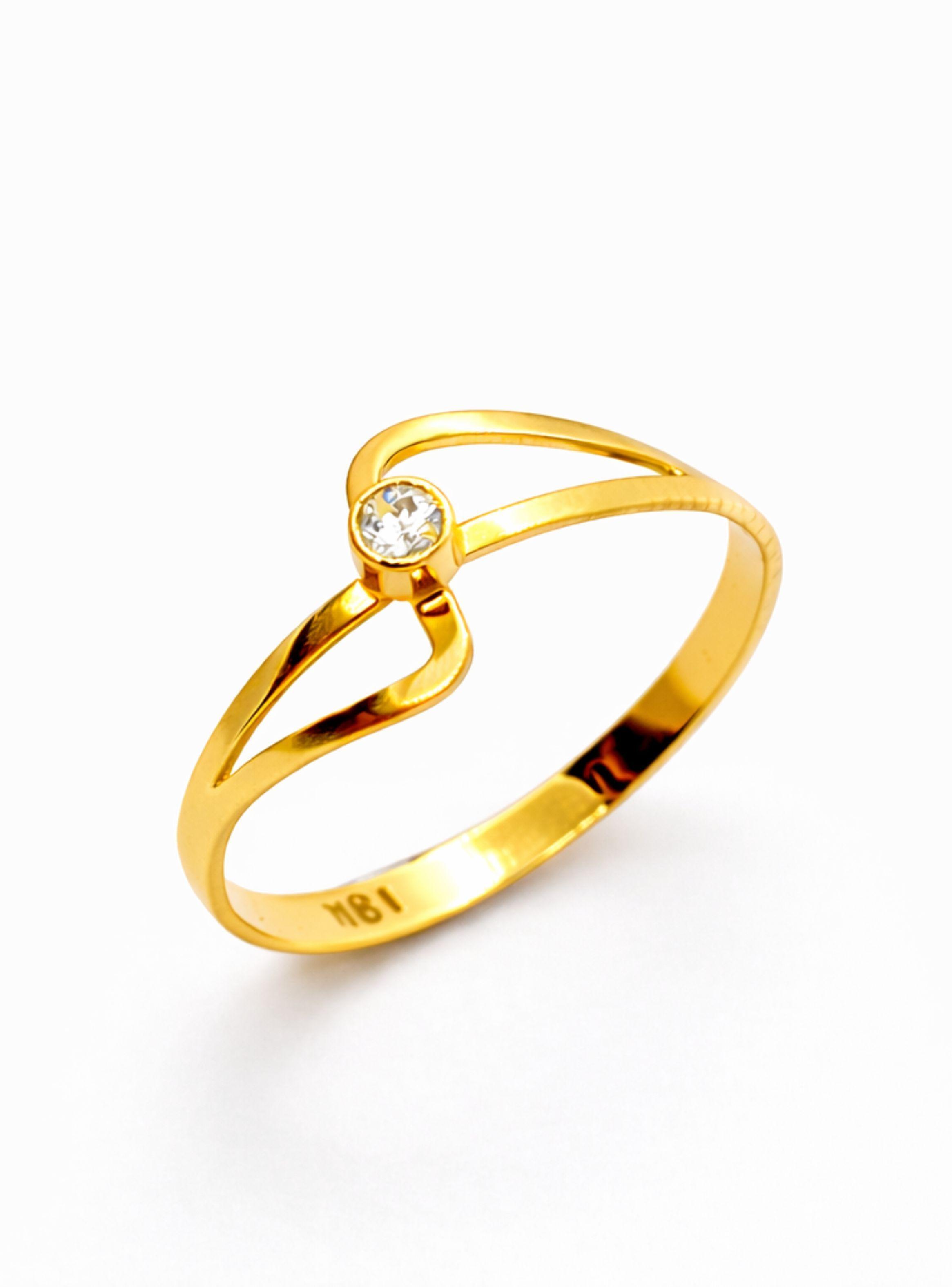 Anillo Solitario Olas Oro 18K con Cristal Central Blanco 2mm-0