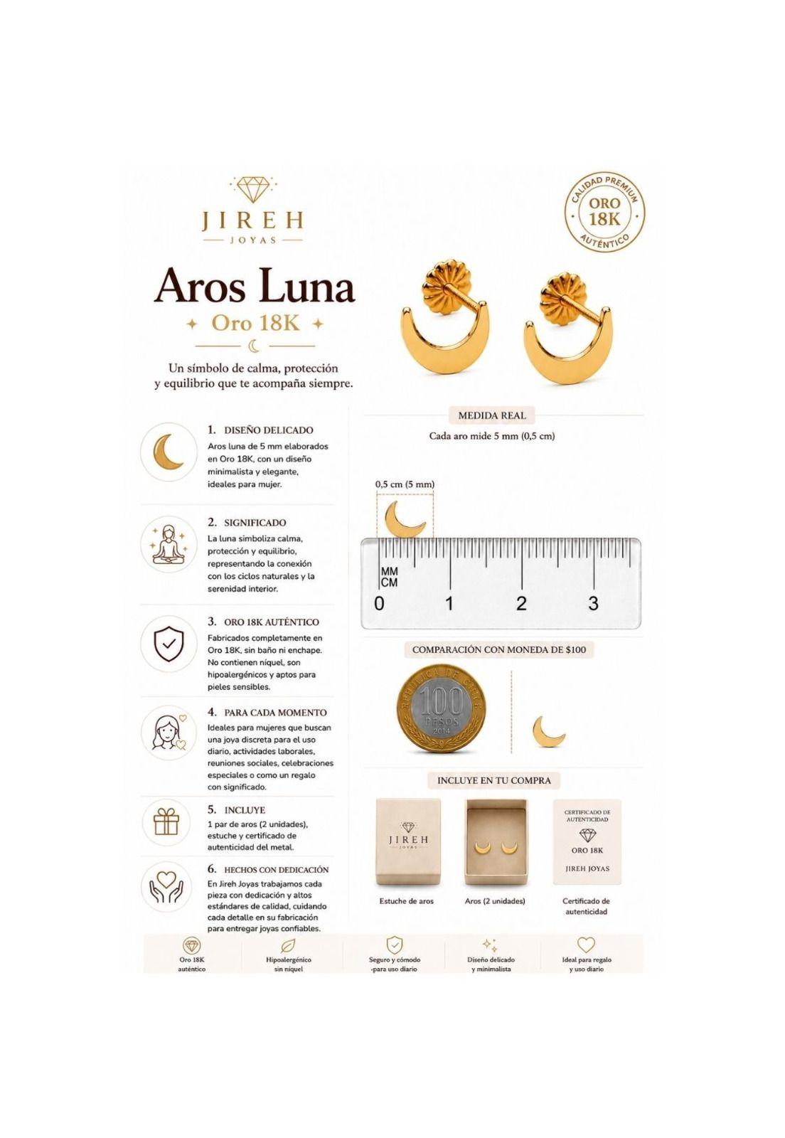Aros Luna 5mm Oro 18k Nacional 0.70 Gr Dorado Mujer Regalo-5
