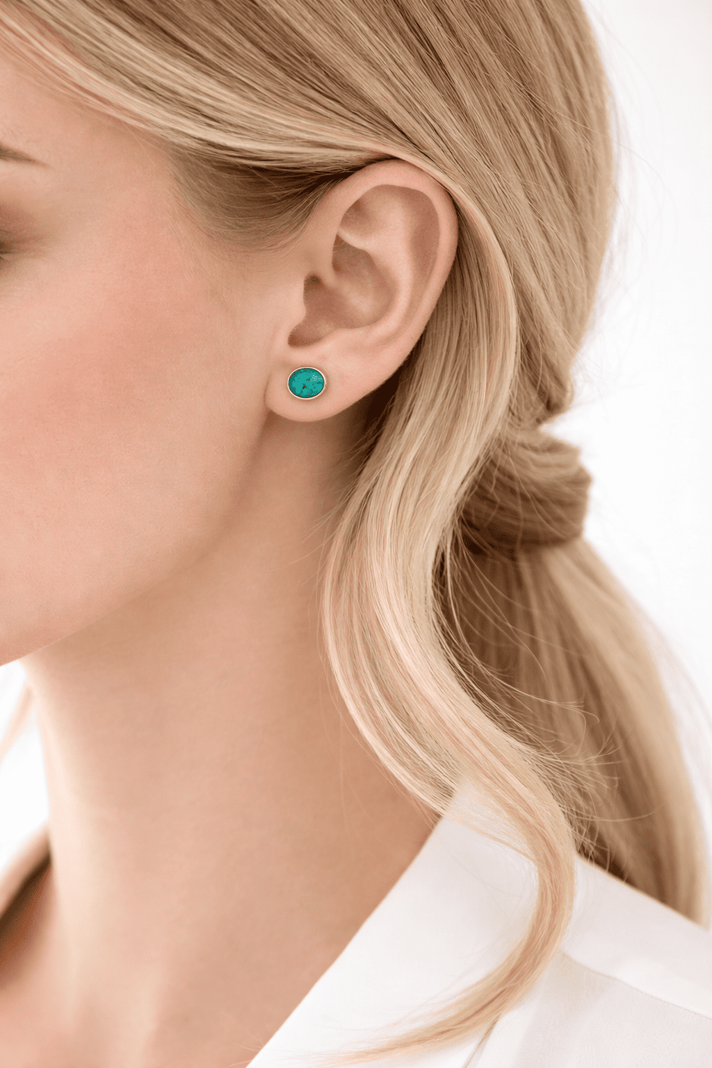 Aros Crisocola Ovalado Plata 950 Tornillo Mariposa Mujer Elegantes Piedra Azul-2