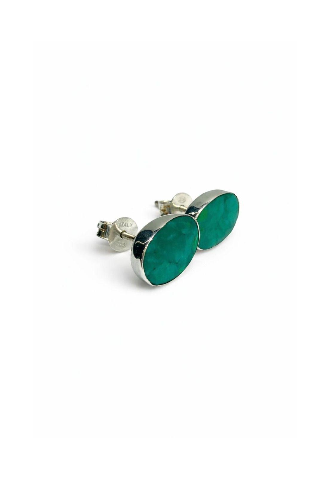 Aros Crisocola Ovalado Plata 950 Mujer Elegantes Piedra Azul.-2