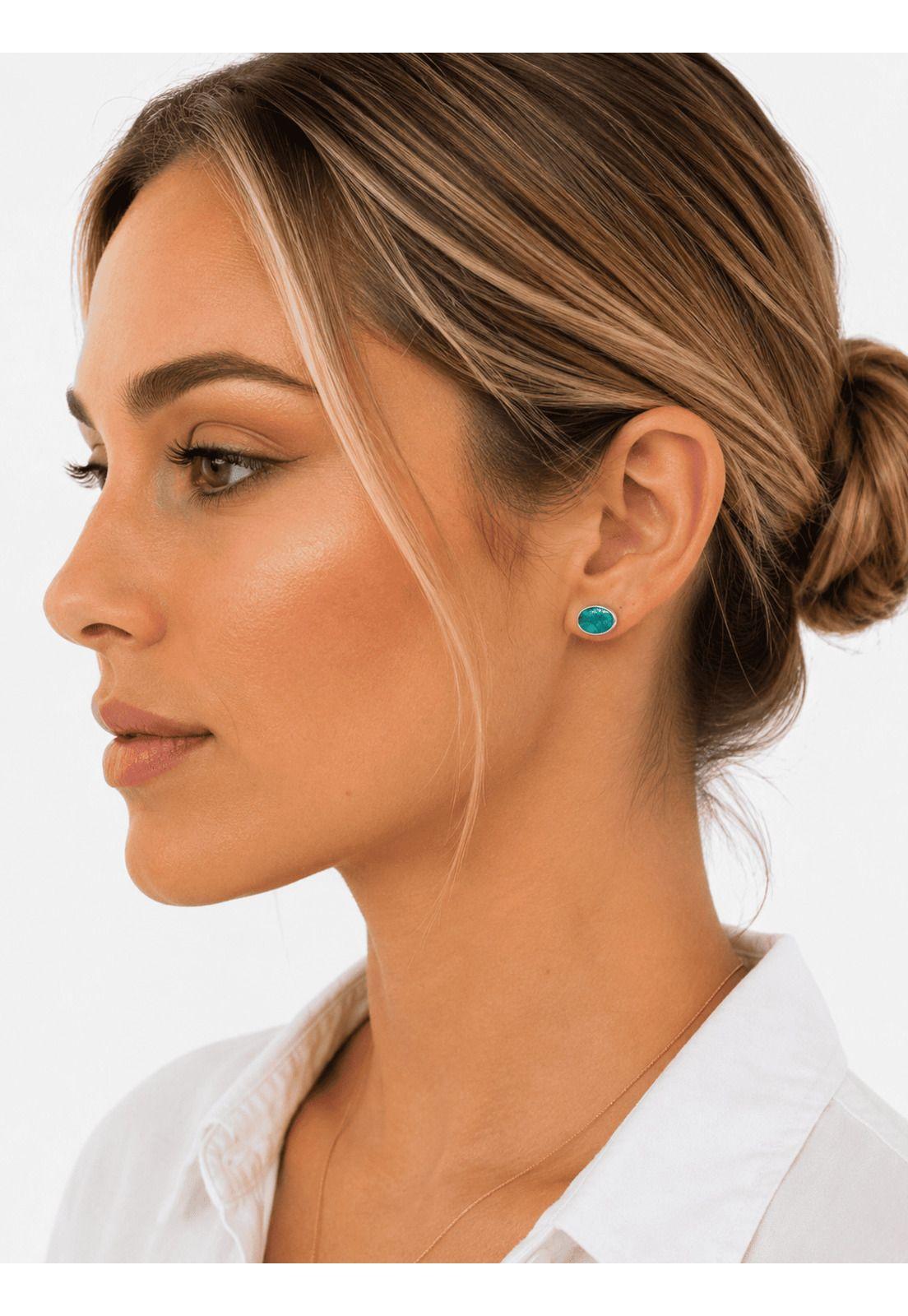 Aros Crisocola Ovalado Plata 950 Mujer Elegantes Piedra Azul.-4