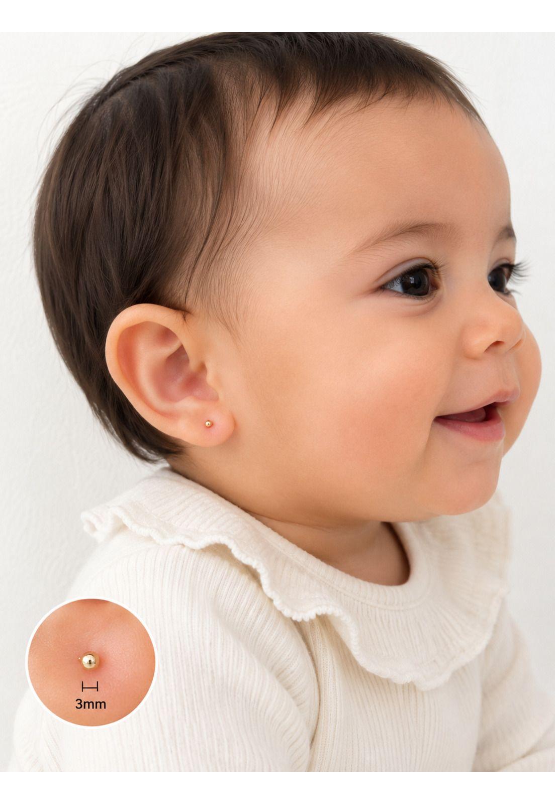 Aros Abridores Bolita 3mm N1 Oro 14k Bebé Niña Hipoalergénic Dorado-5