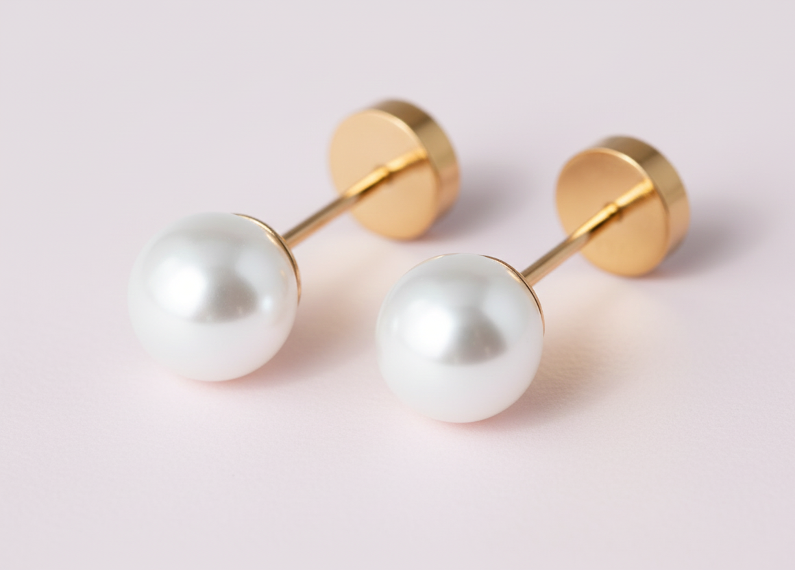 Aros Perla Casquillo 6mm No3 Oro 14k -2