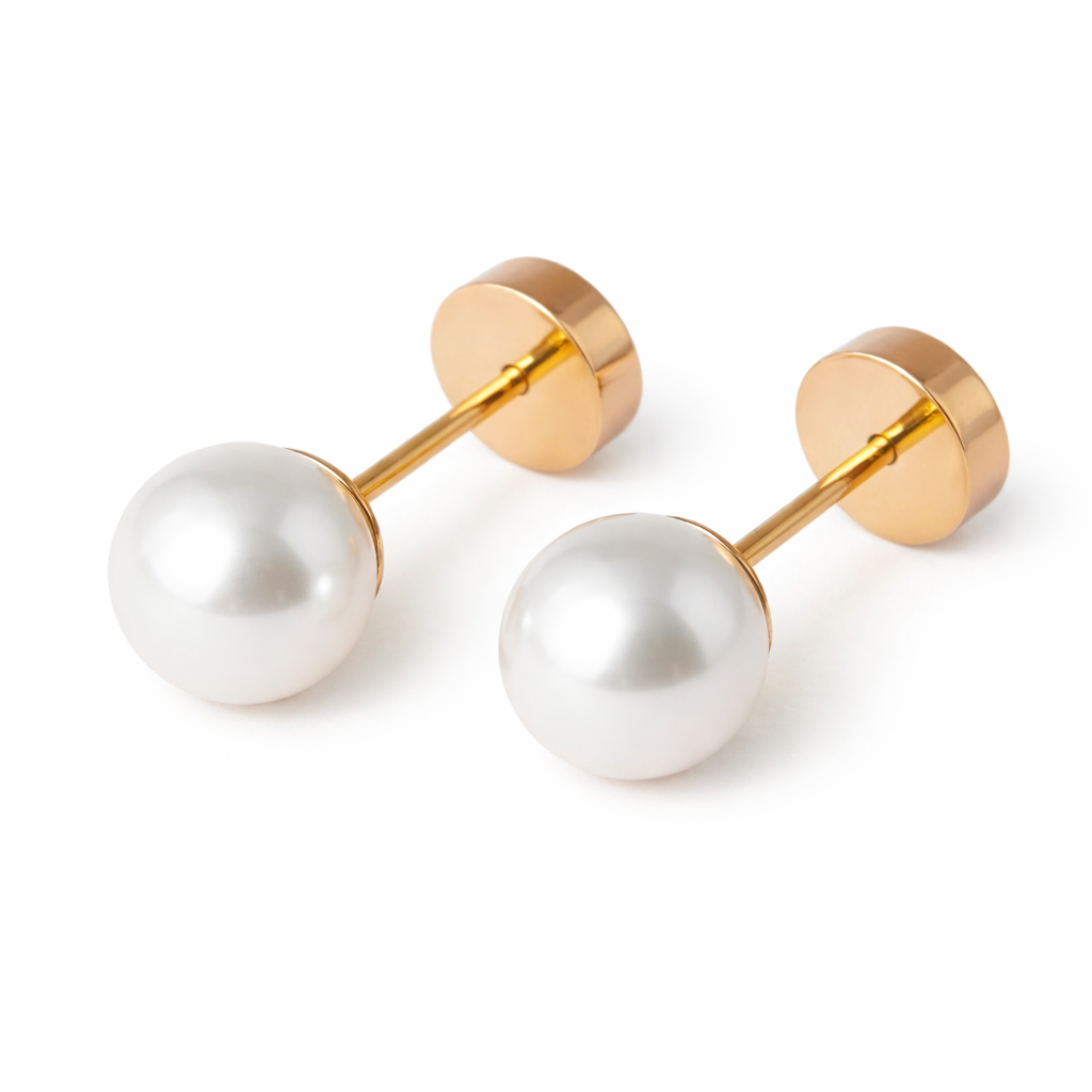 Aros Perla Casquillo 6mm No3 Oro 14k -0