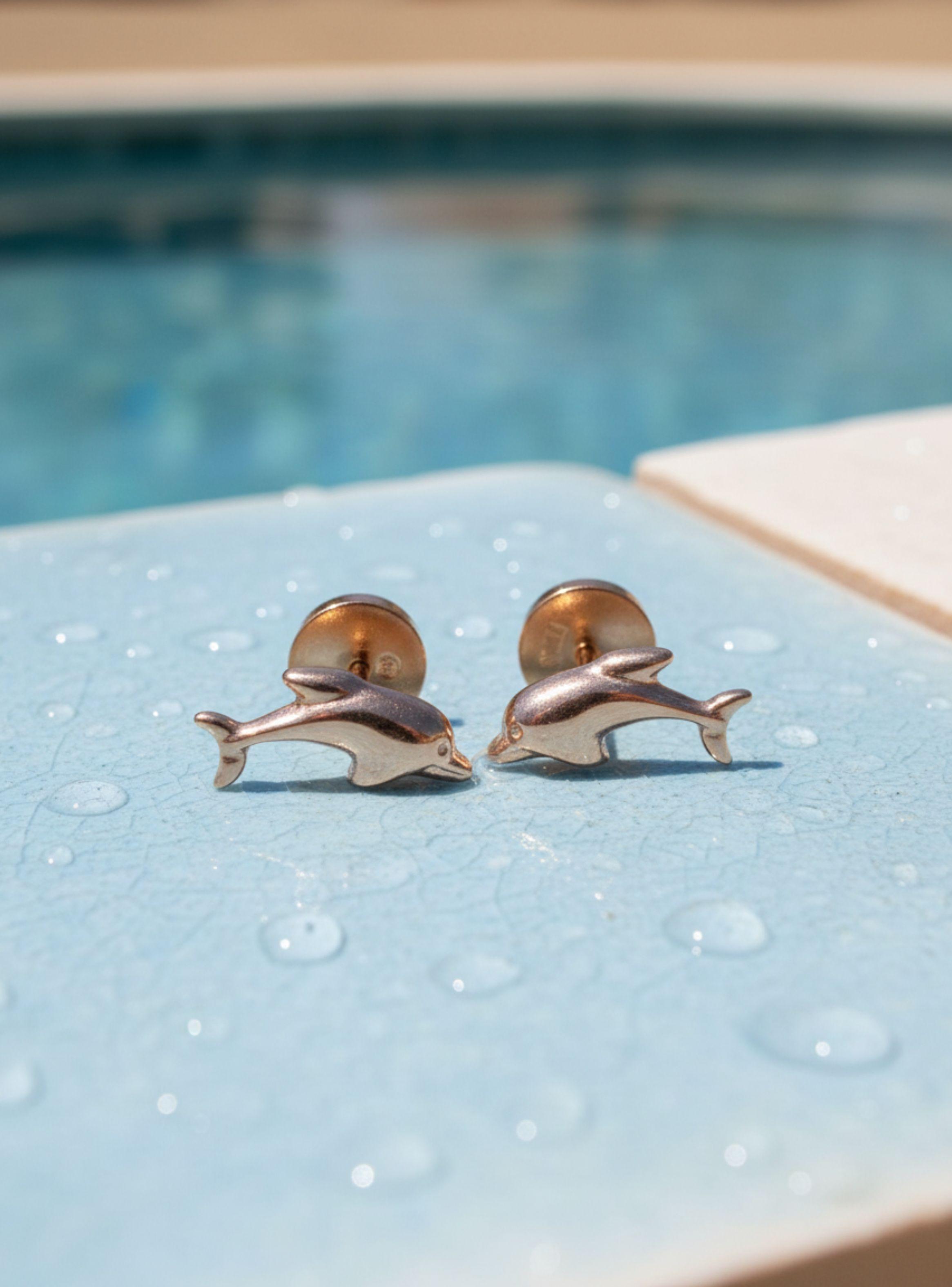 Aros Abridores Delfín 9 mm Oro 18K con Tope a Presión-3