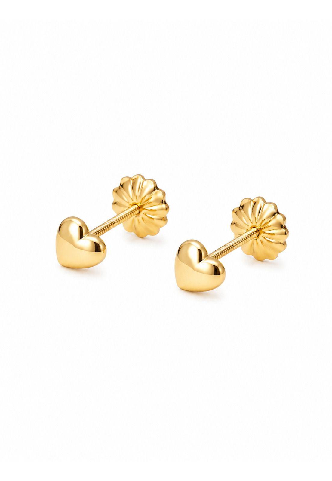 Aros Corazón Oro 18k 4 Mm N1 Atornillados 0.50gr Niña Dorado-3