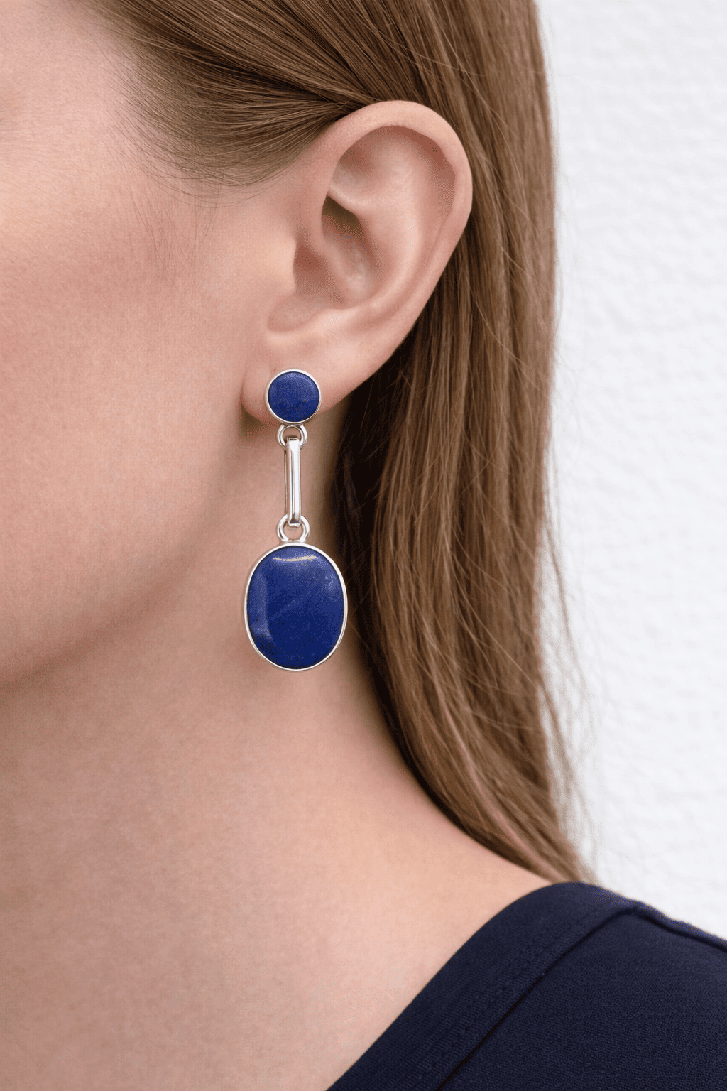 Aros Lapislázuli Ovalado Plata 950 Tornillo Mariposa Colgantes Mujer Piedra Azul-2