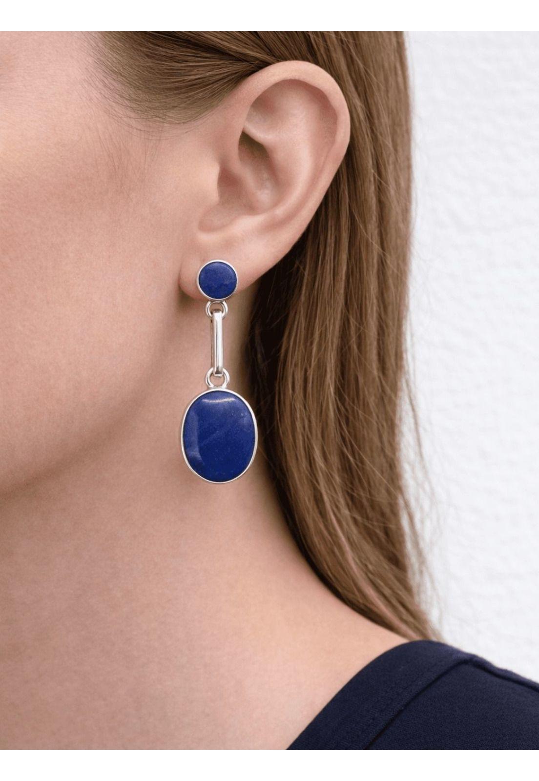 Aros Lapislázuli Ovalado Plata 950 Tornillo Mariposa Colgantes Mujer Elegantes Piedra Azul.-2