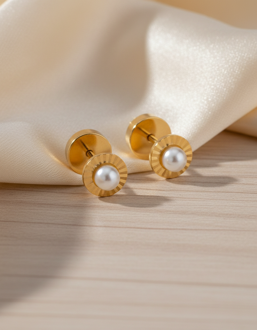 Aros Abridores Redondela con perla 5 mm Oro 18K con Tope a Presi n-2