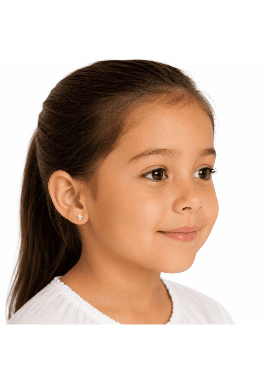 Aros Abridores Redondela Perla Blanca 5mm Oro 18k Bebé Niña Dorado-2