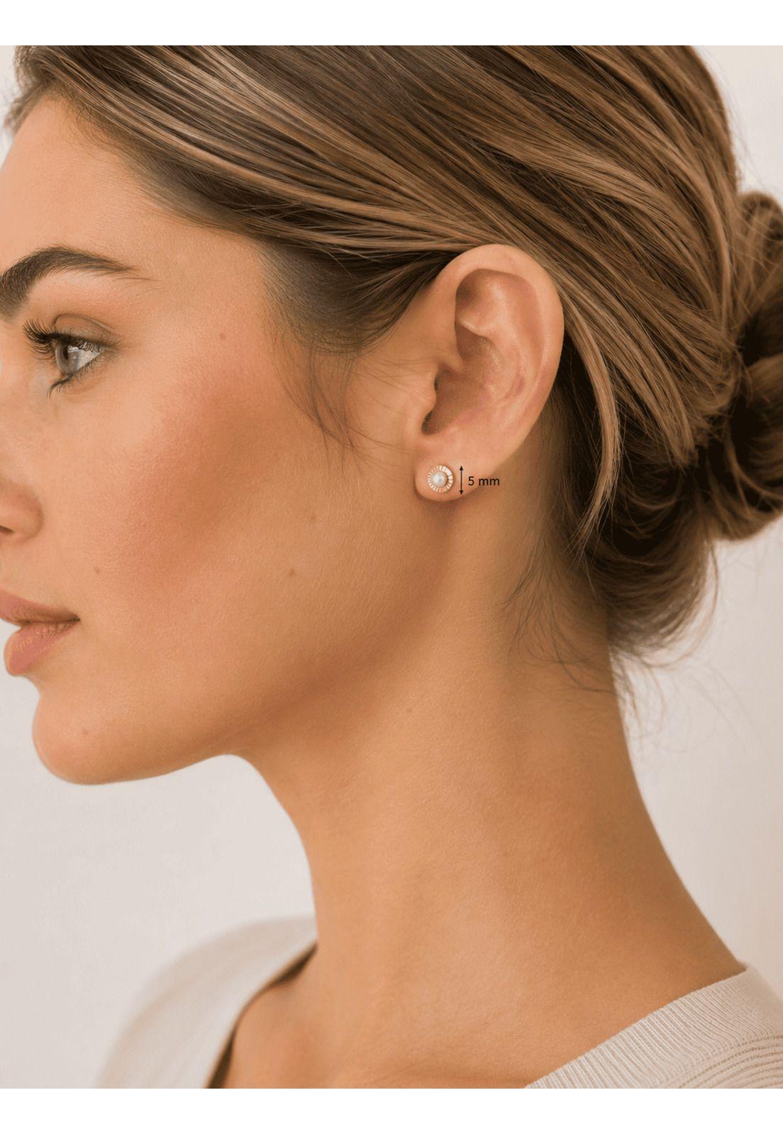 Aros Abridores Redondela Perla Blanca 5mm Oro 18k Bebé Niña Dorado-3