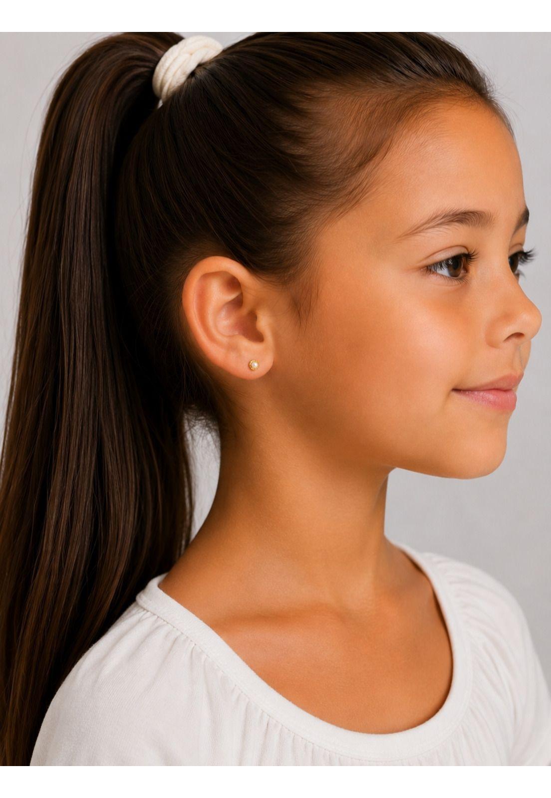 Aros Abridores Redondela Perla Blanca 5mm Oro 18k Bebé Niña Dorado-4