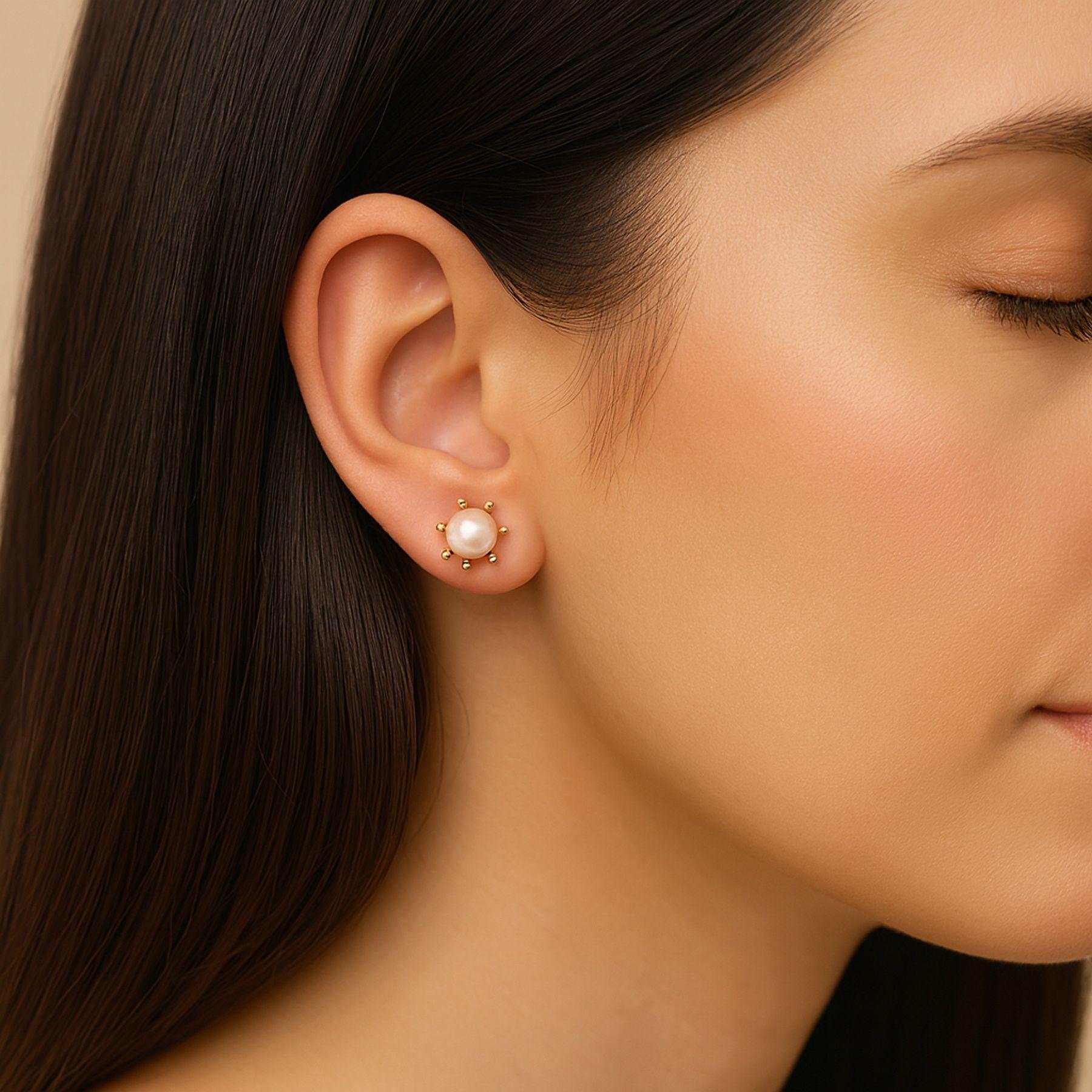 Aros Perla Cultivada 4mm Pistilo No2 Oro 18k Nacional-2