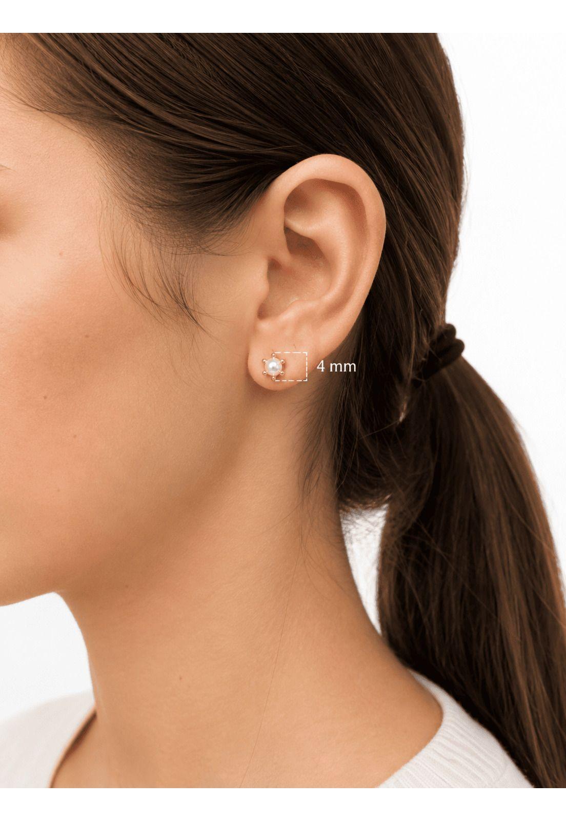 Aros Perla Cultivada Pistilo 4mm  N2 Oro 18k 1.30gr Mujer Dorado-3