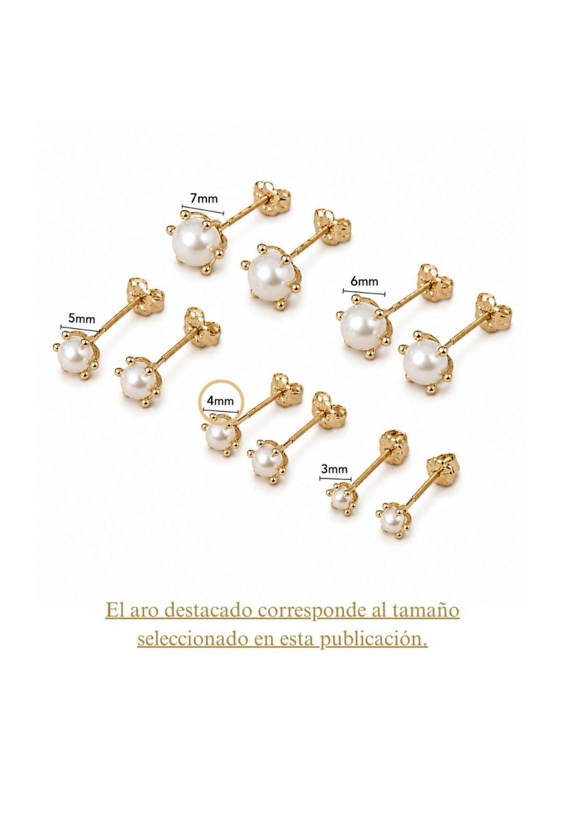 Aros Perla Cultivada Pistilo 4mm  N2 Oro 18k 1.30gr Mujer Dorado-4