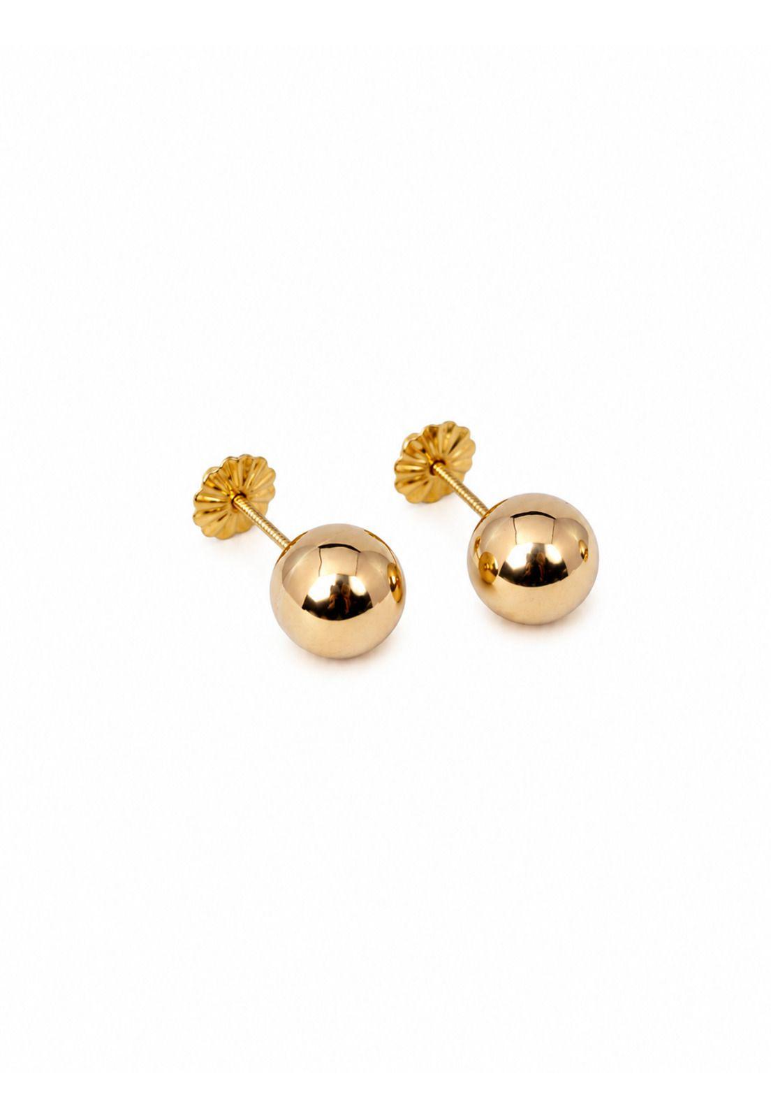Aros Bolita 9mm N7 Oro 18k Atornillados 1.50gr Regalo Mujer Dorado-0