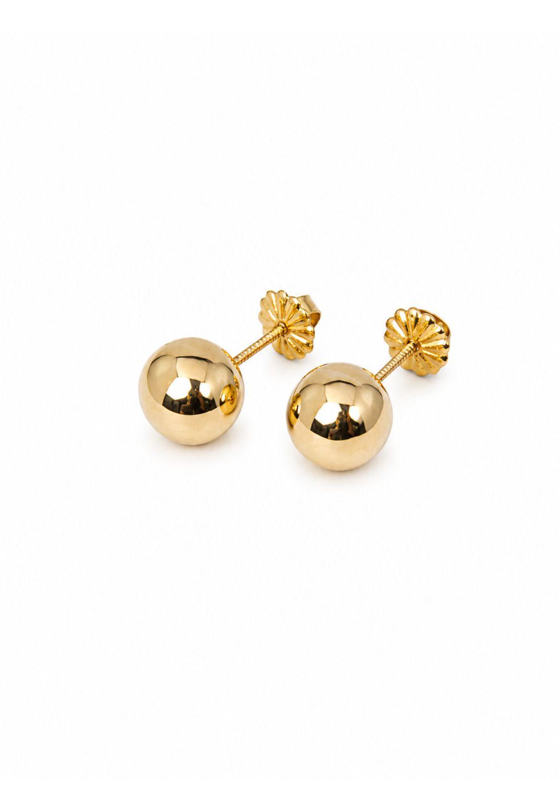 Aros Bolita 9mm N7 Oro 18k Atornillados 1.50gr Regalo Mujer Dorado-1