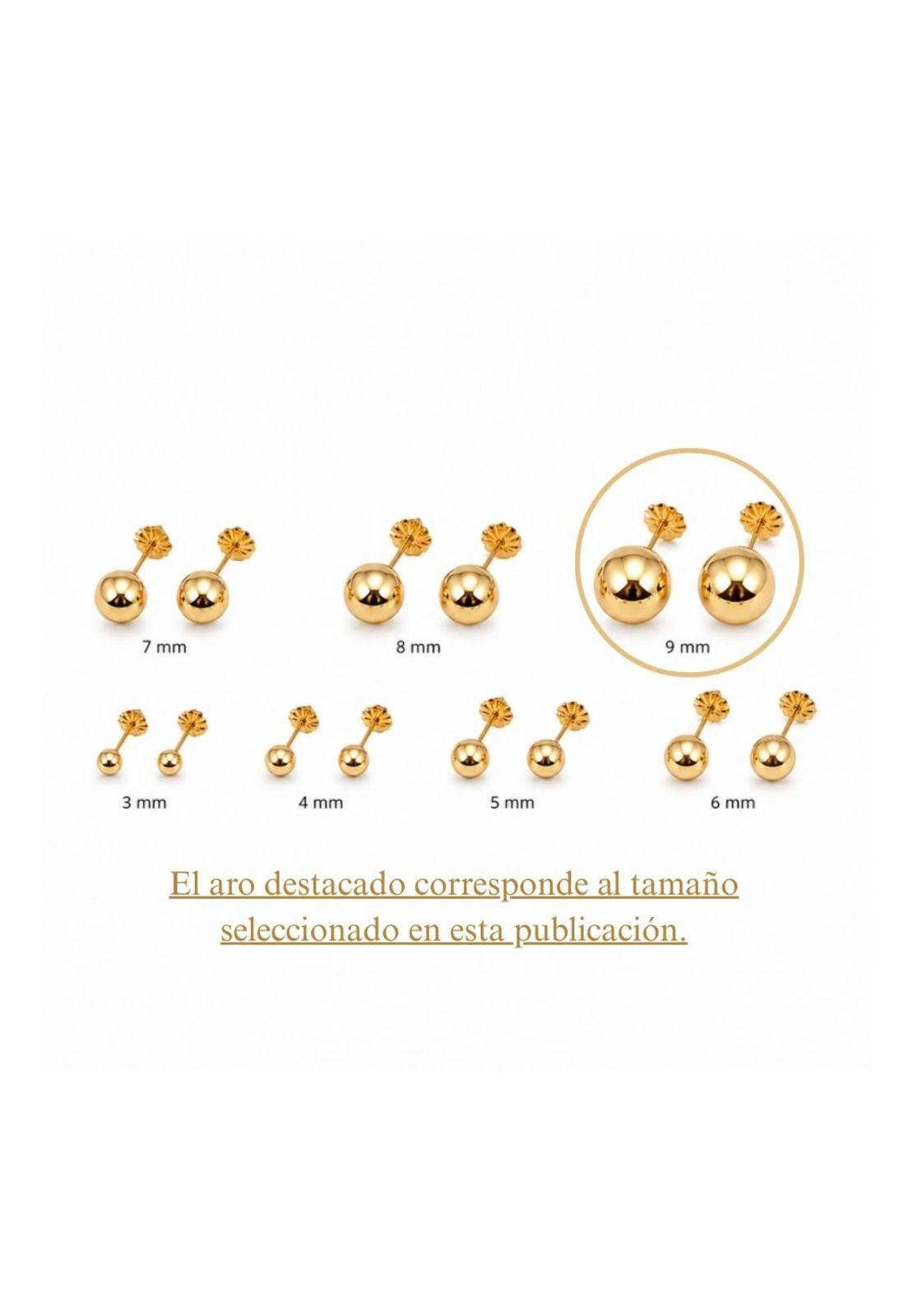 Aros Bolita 9mm N7 Oro 18k Atornillados 1.50gr Regalo Mujer Dorado-3