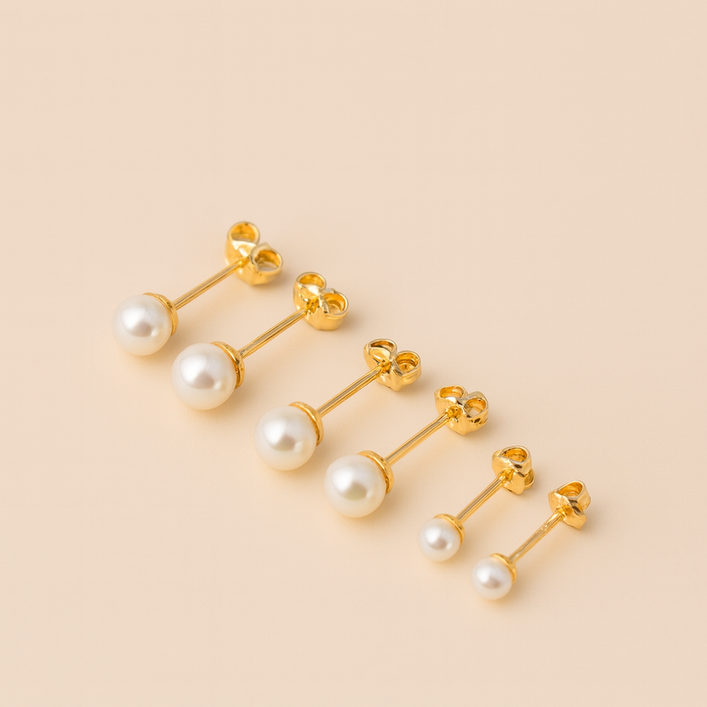 Aros Perla Cultivada 3mm Casquillo No1 Oro 18K Nacional-3