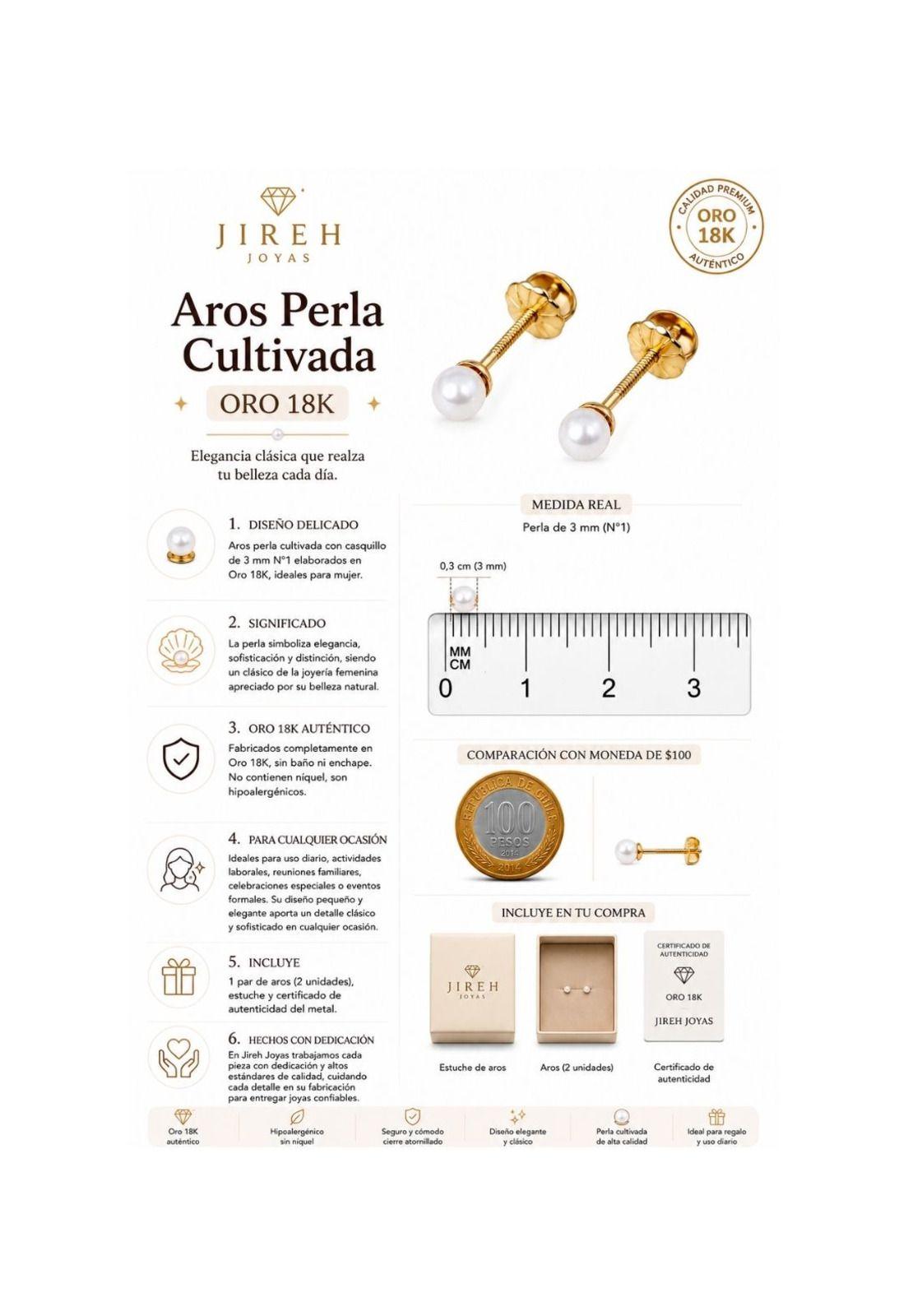 Aros Perla Cultivada Casquillo 3mm  N1 Oro 18k 0.70gr Dorado-3