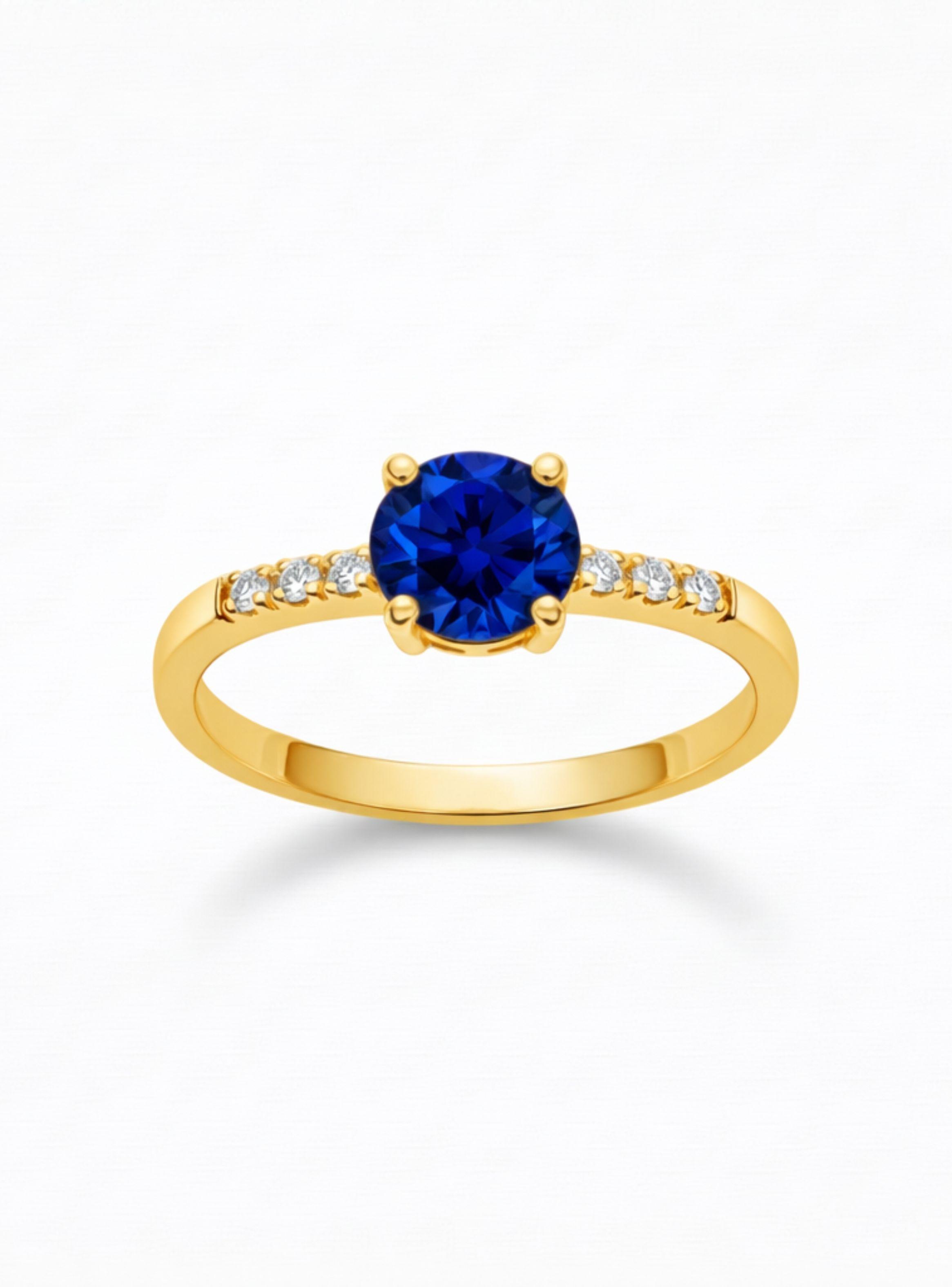 Anillo Solitario Compromiso Princesa Oro 18K 2gr Circón Central 5mm Azul Mujer-0