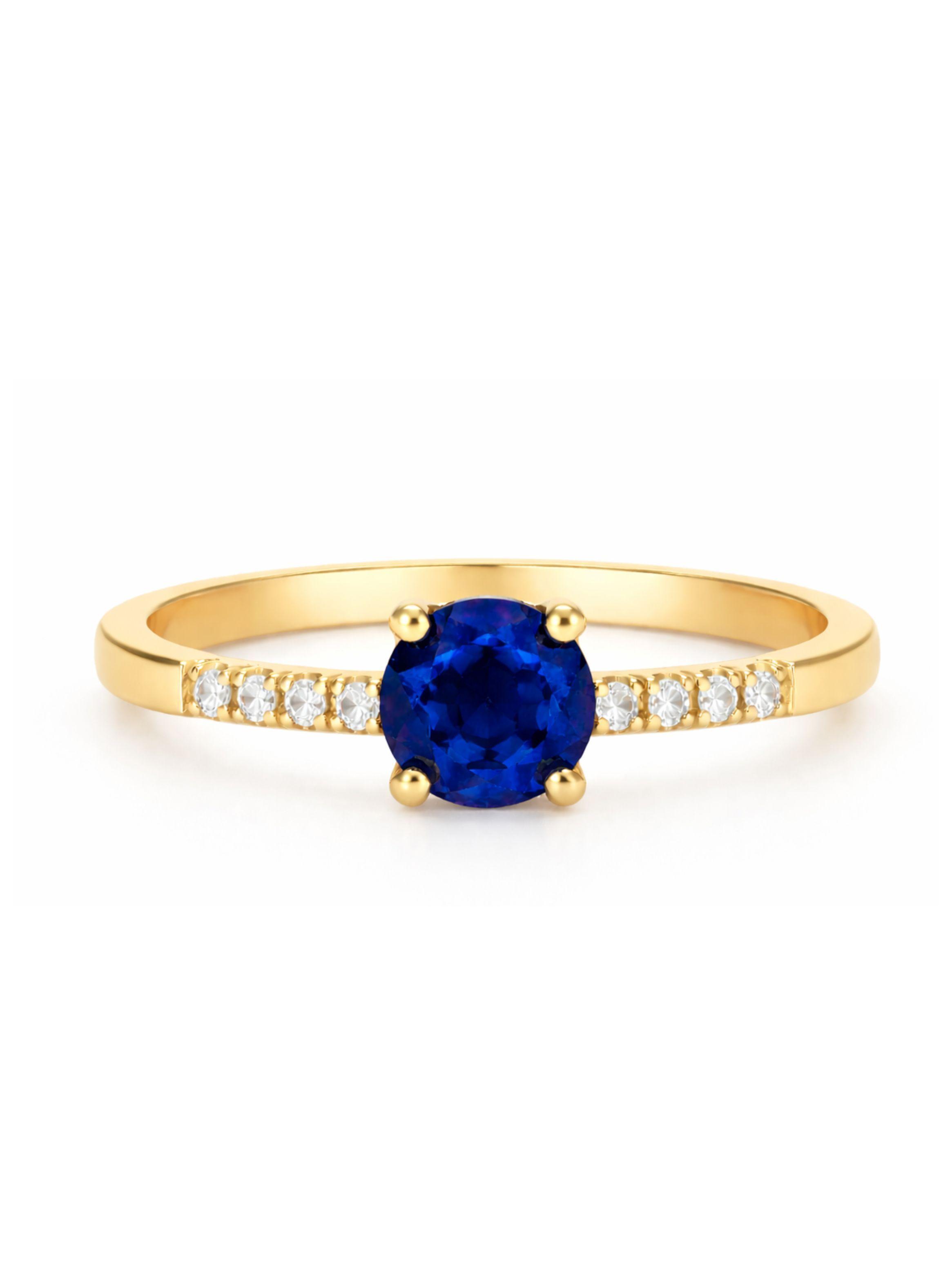 Anillo Solitario Compromiso Princesa Oro 18K 2gr Circón Central 5mm Azul Mujer-1