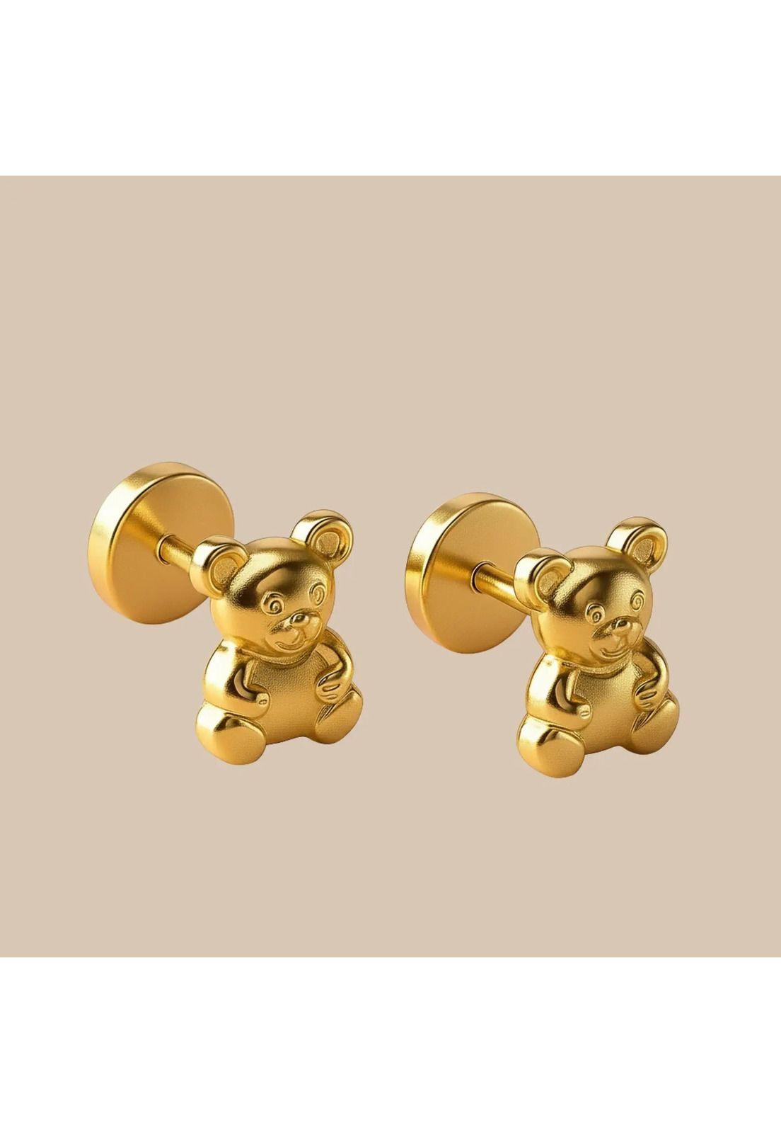 Aros Abridores Osito 6x7mm Oro 14k Oso Bebé Niña Dorado-2