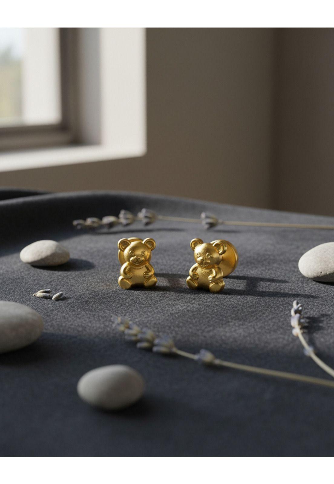 Aros Abridores Osito 6x7mm Oro 14k Oso Bebé Niña Dorado-4